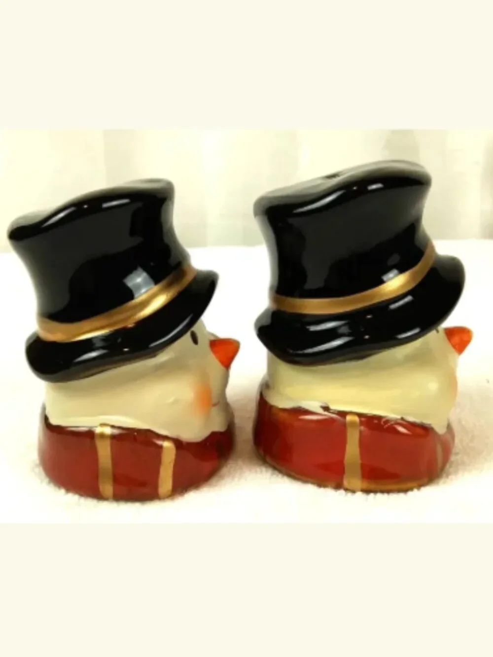Vintage Snowman Head Salt‎ Pepper Shakers Ceramic Top Hat 3